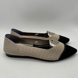 Rothy's The Point II Flats Womens Size 6.5 Tan‎ Black Knit Pointed Toe Shoes